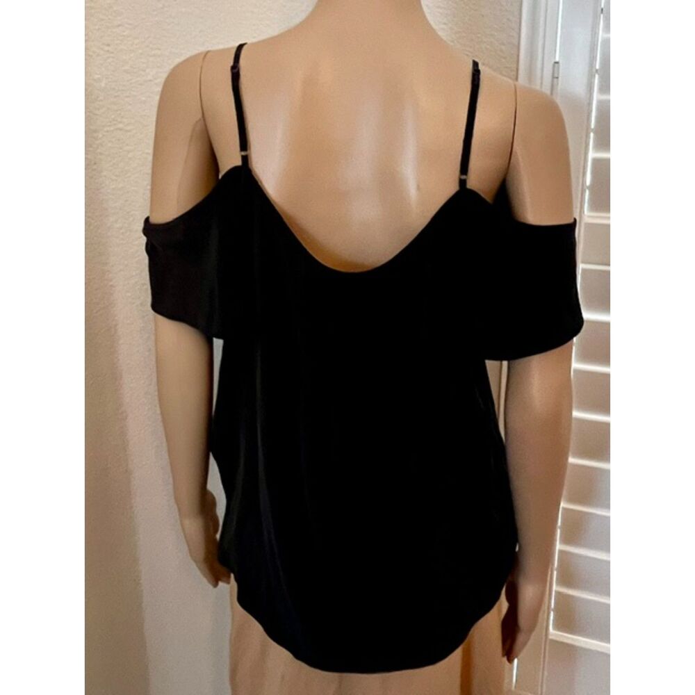 NWT SZ L Joie 'Adorlee' Black Silk Cold-Shoulder Top Flutter Sleeves & Pleating - Picture 5 of 8